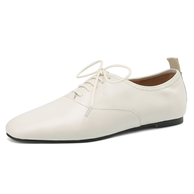 Genuine Leather White Women's Loafers Flats Shoes 2026 Spring Autumn Casual Walking Work Shoes Black Flats Big Size 48 Quality