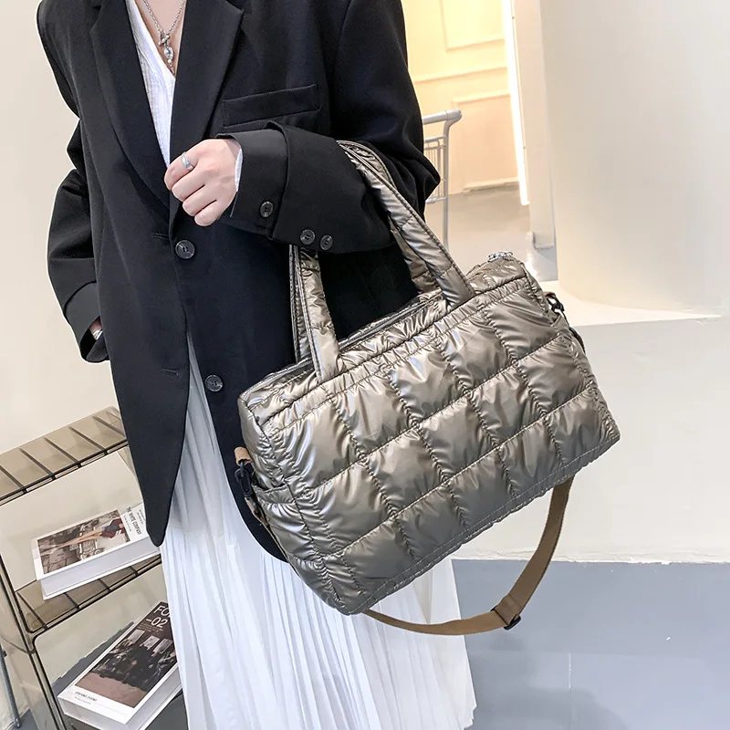 Yogodlns Luxus Raum Gepolsterte Baumwolle Handtasche Große Kapazität Schulter Tasche Wasserdichte Nylon Tasche Reise Unten Umhängetasche Geldbörse Bolsa – Detail 7