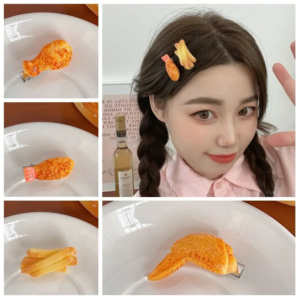 Fashion Fried Chicken Simulated Food Hair Clip French Fries Geometry Fake Food Hairpin Bangs Clip Duckbill Clip Kids