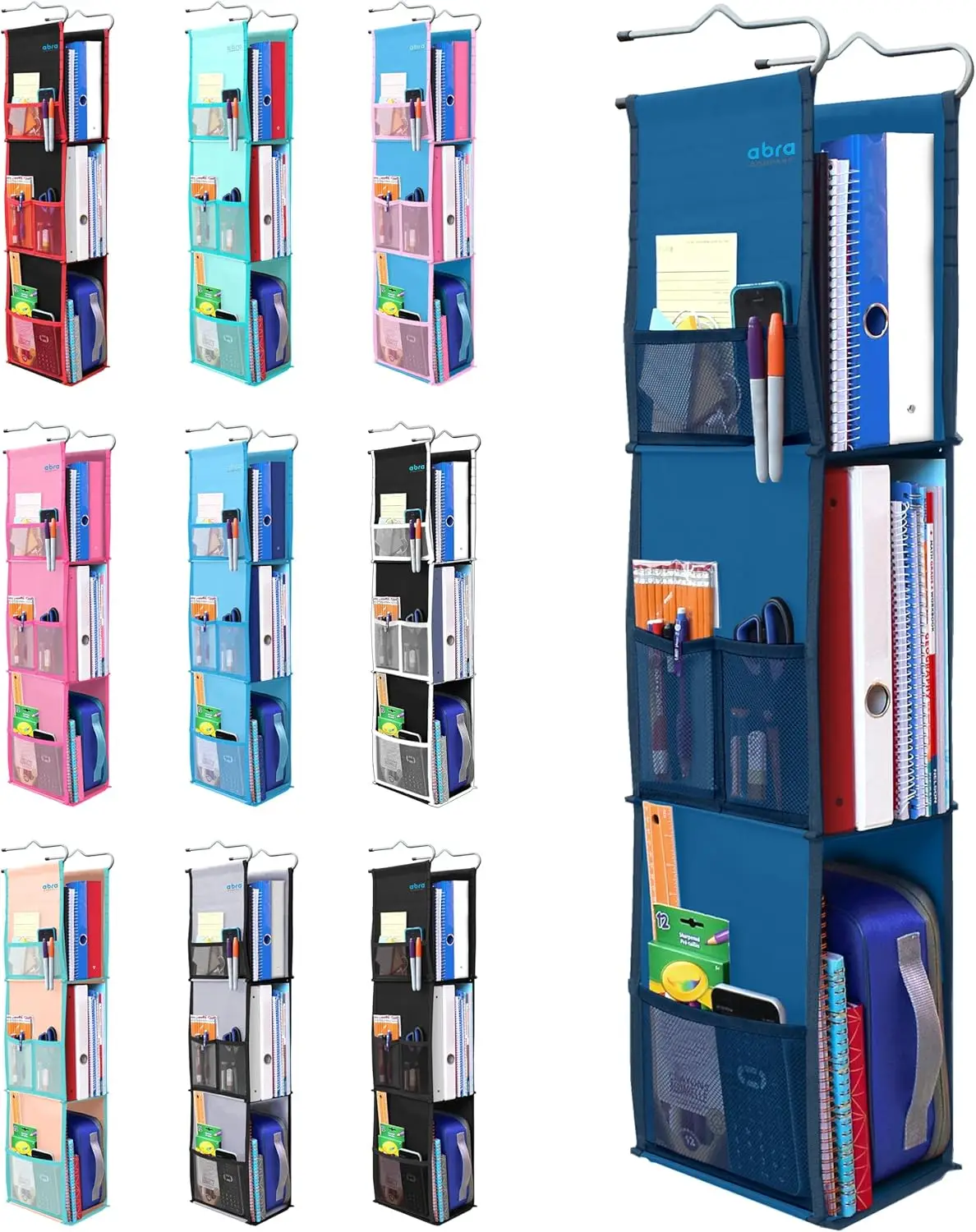 

3-Shelf Adjustable Locker Organizer for School, Gym, Work - Eco-Friendly Fabric, Wide Shelves, Navy Blue