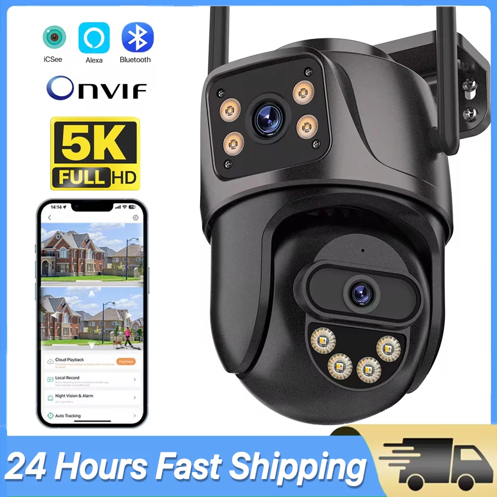 4K 8MP PTZ WIFI Camera Dual Lens Dual Screen IP Camera Outdoor 4MP HD Auto Tracking Security Protection CCTV Surveillance iCSee