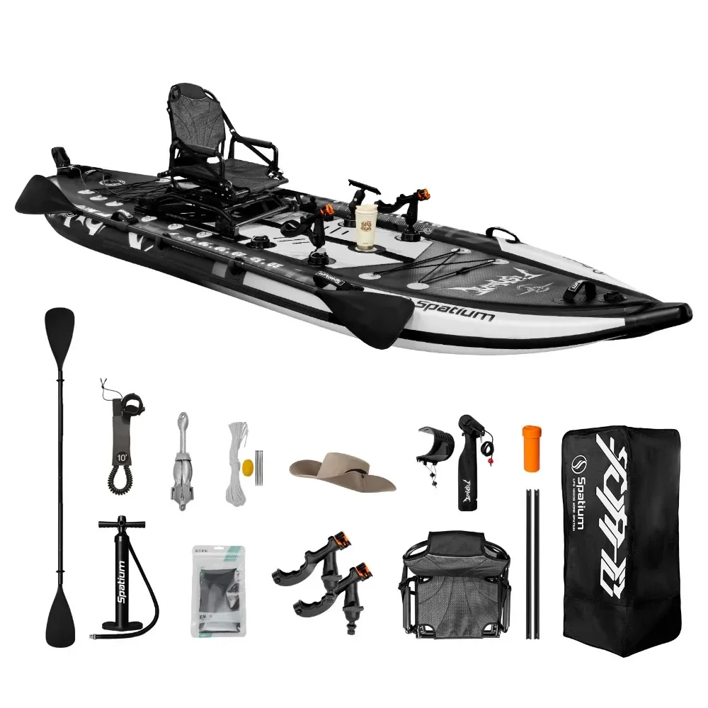 

New Pedal Drive Fishing Boat Canoe/Kayak with Seat and Steering System Inflatable Kayak Easy To Carry and Install Single Person