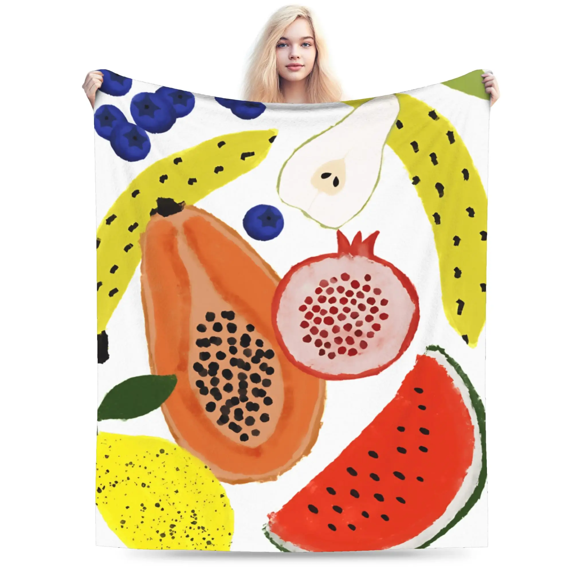 Tropical Fruits   Blanket  Warm Soft Fashion Plush Throw Blanket For Kids Couch Chair Sofa Bed Flannel Bedspread Bed Cover