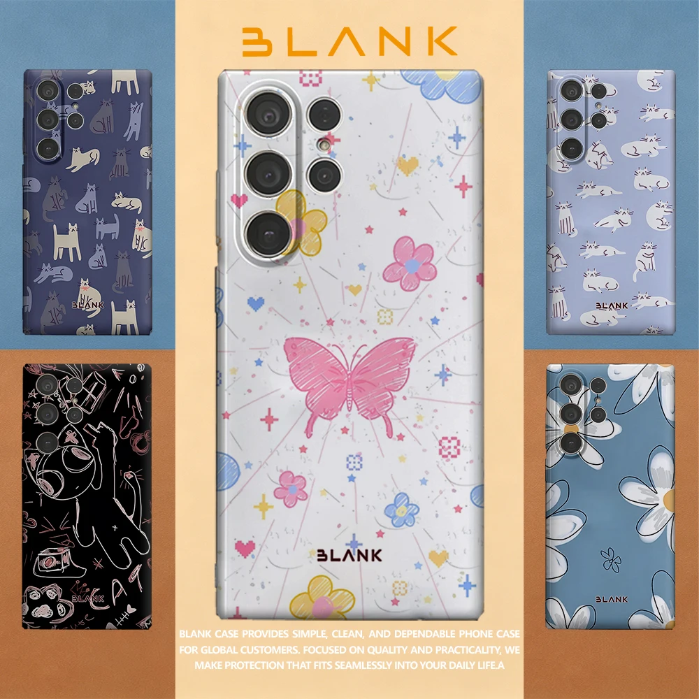Doodle Butterfly & Flowers For Samsung Galaxy S26 S25 S24 A56 A36 Phone Case Protection Cover for Women Girl Blank