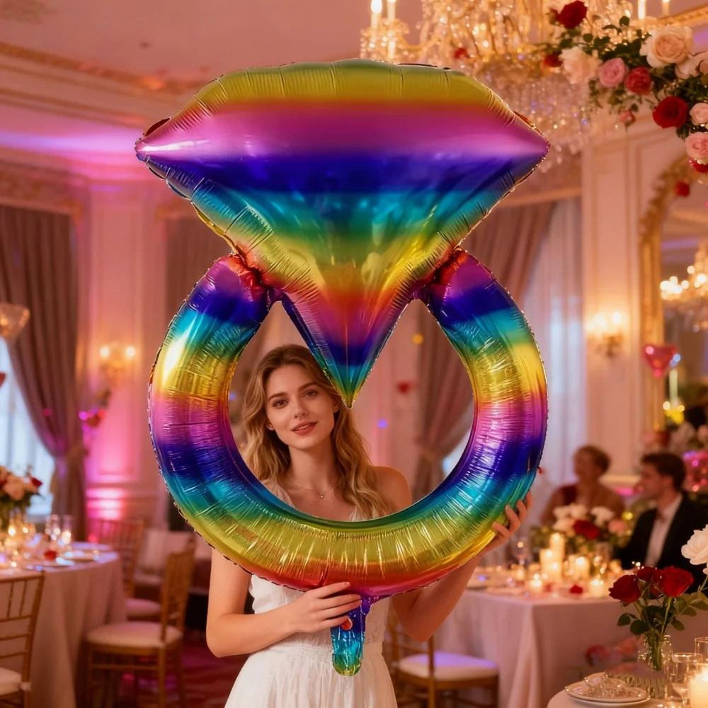 66 x 98 cm weißer Diamant-Ring-Ballon, Ehering, Folienballons, Hochzeit, Brautparty, Dekoration, Requisiten, Valentinstag, Party-Dekoration – Detail 8