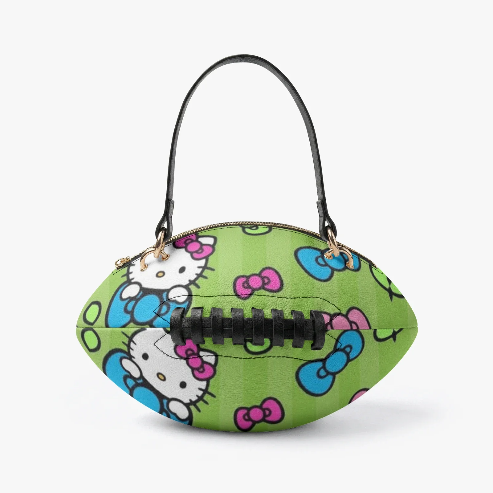 

Customized Pattern Fashionable Rugby Ball Bag With High-Definition Print Single-Shoulder Bag In Green Color Hello Kitty