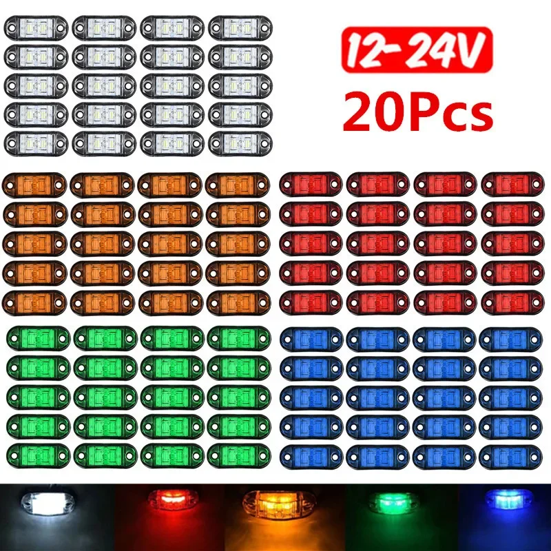 

20Pcs Waterproof 12V 24V 2 LED Car External Side Marker Warning Lights Oval Clearance Signal Trailer Truck Lamps Truck Lorry