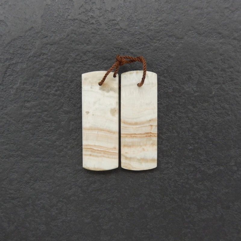 

2PCS Hemimorphite Rectangular Pendant Pair Polished Creamy Banded Gemstone Jewelry Components for Crafting 34x13x3mm-5.9g