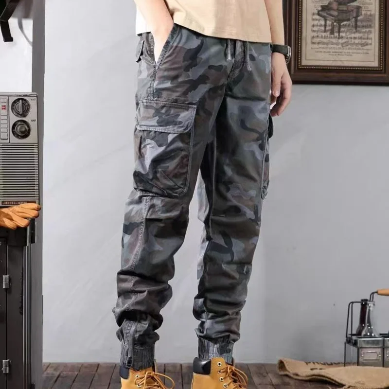 American Vintage Men Tactical Military Camouflage Cargo Pants Spring Autumn Streetwear Fashion Multiple Pockets Big Size Trouser