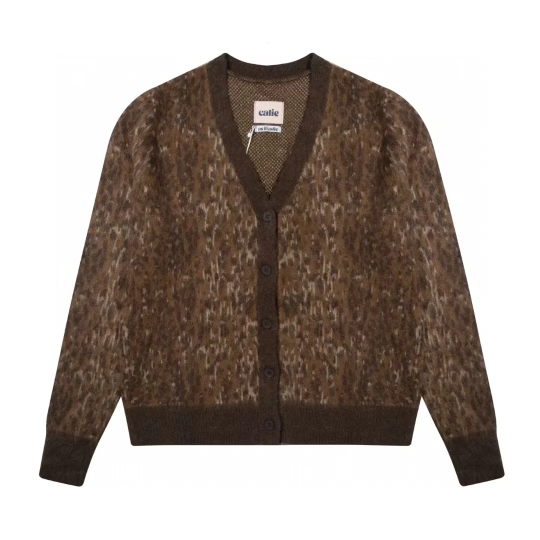 Asif Calie Korea Niche Brand Asif Calie Mohair Leopard Print Knit Button-Up Sweater Cardigan Women's Fashion