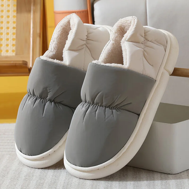 Women's Slippers Cotton Slippers Couple Style Thick Bottom Non-slip Down Cloth Waterproof High Top Indoor Home