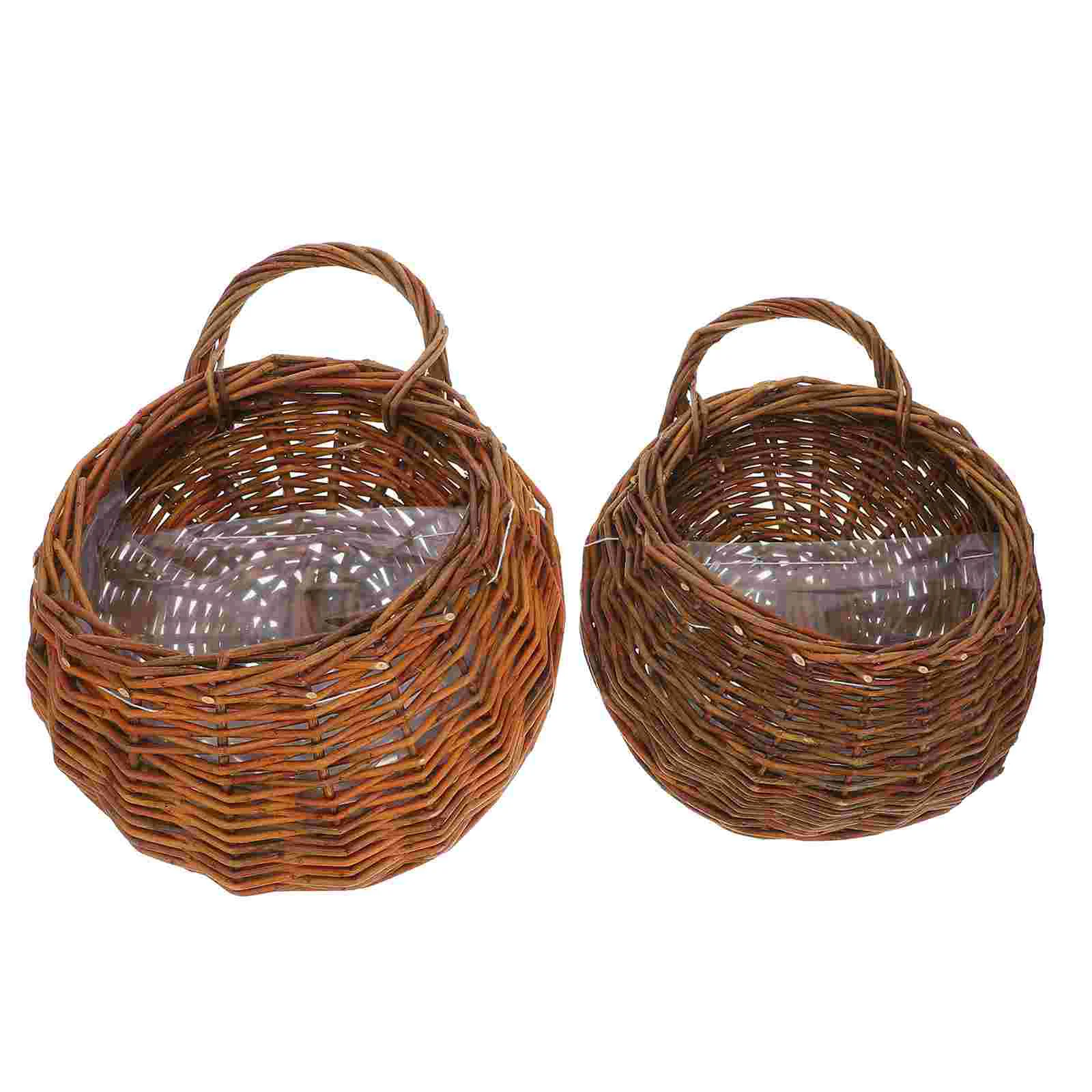 

2 Pcs Rattan Wall Hanging Flower Pot Woven Flowerpot White Plant Decorate Chic Basket Plants