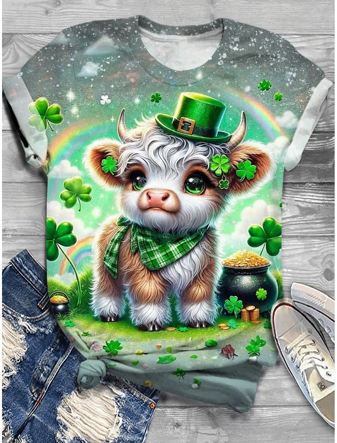 Women\'s St. Patrick\'s Day T shirt Daily Casual Short Sleeve Green 3D Print O-Neck Short Sleeve Tees Streetwear Y2k Clothing
