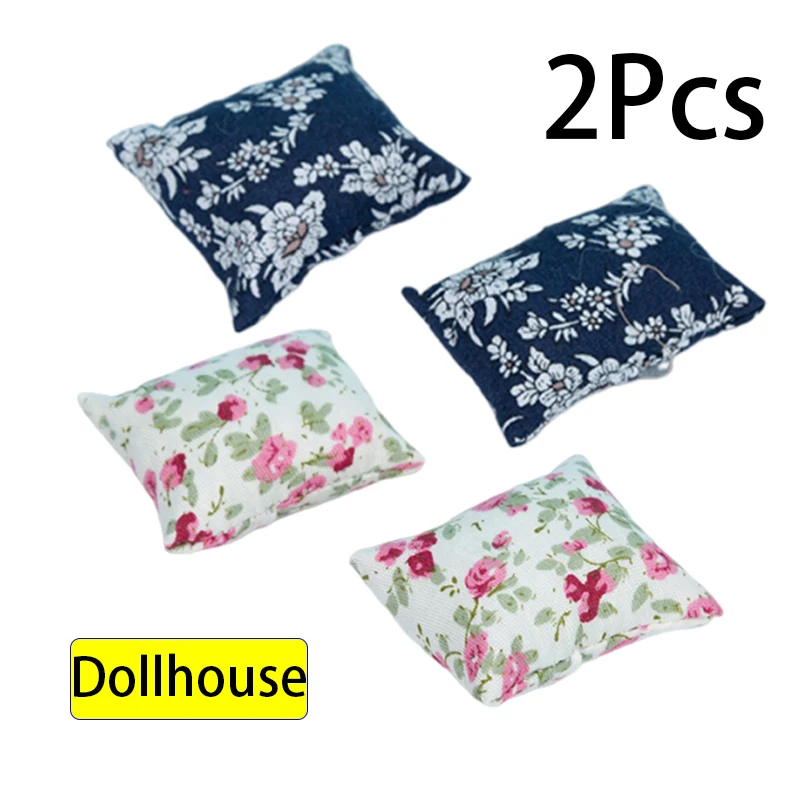 2PCS Cute Flower Pillow Cushions For Sofa Couch Bed For For Doll house 1/12 Dollhouse Miniature Furniture Toys