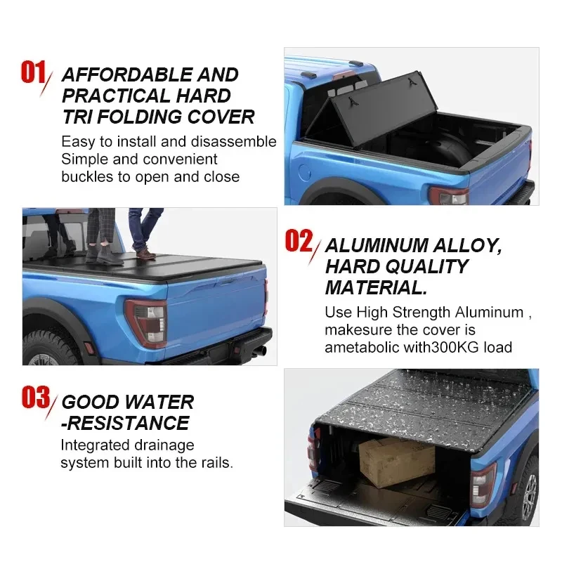 

Factory Hot Sale Auto Parts Folding Hand Tri Fold Truck Bed Aluminum Tonneau Cover F0