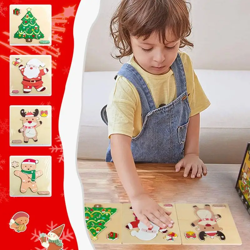 Small Puzzles For Kids Educational Wooden Christmas Toys Christmas Stocking Stuffers Party Favors For Boys Girls Grasp Ability