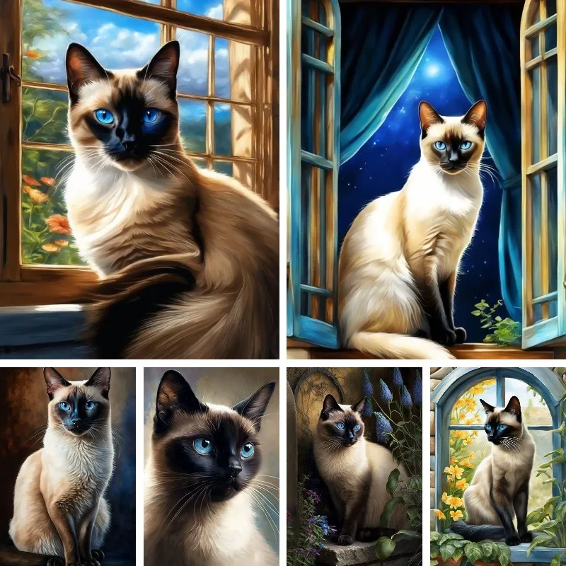 5d Diamond Painting Portrait Siamese Cats Breed Full Set Diamond Embroidery With Square Round Stones Diamond Mosaic Home Decor