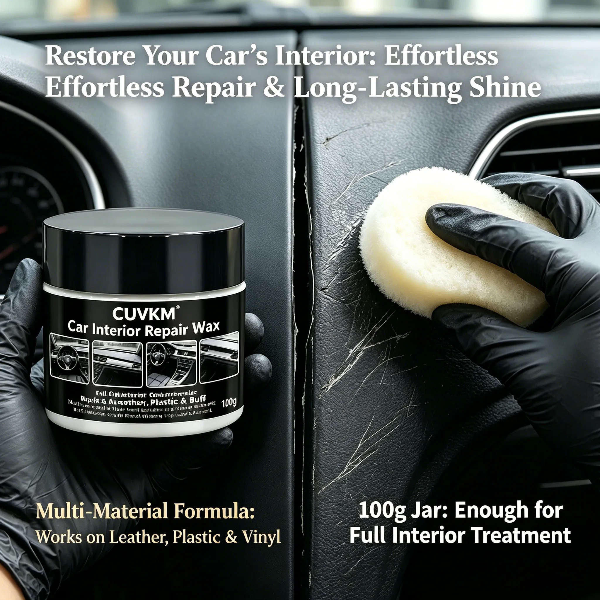 Car Interior Repair Wax - Multi-Material Renovation for Leather Plastic Surfaces Prevent Whitening Long-Lasting Renewal
