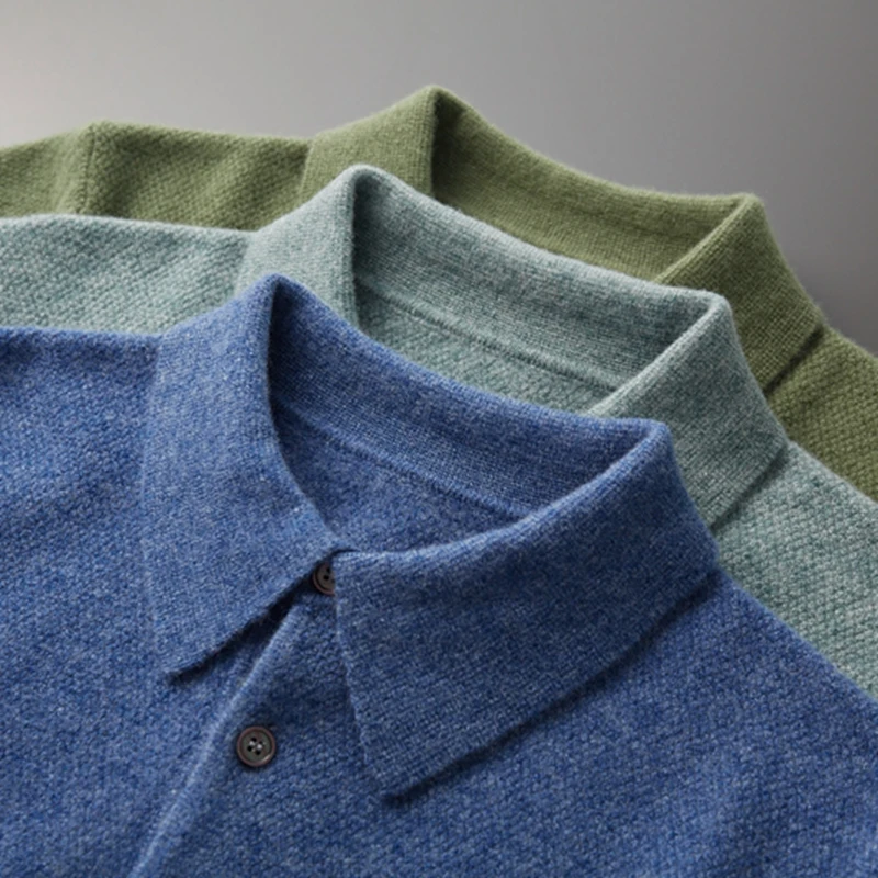 Herfst En Winter Polo Hals Lange Mouw Effen Kleur Kasjmier Trui Heren High-End Business Nieuw 100% Puur Wol Gebreide Trui