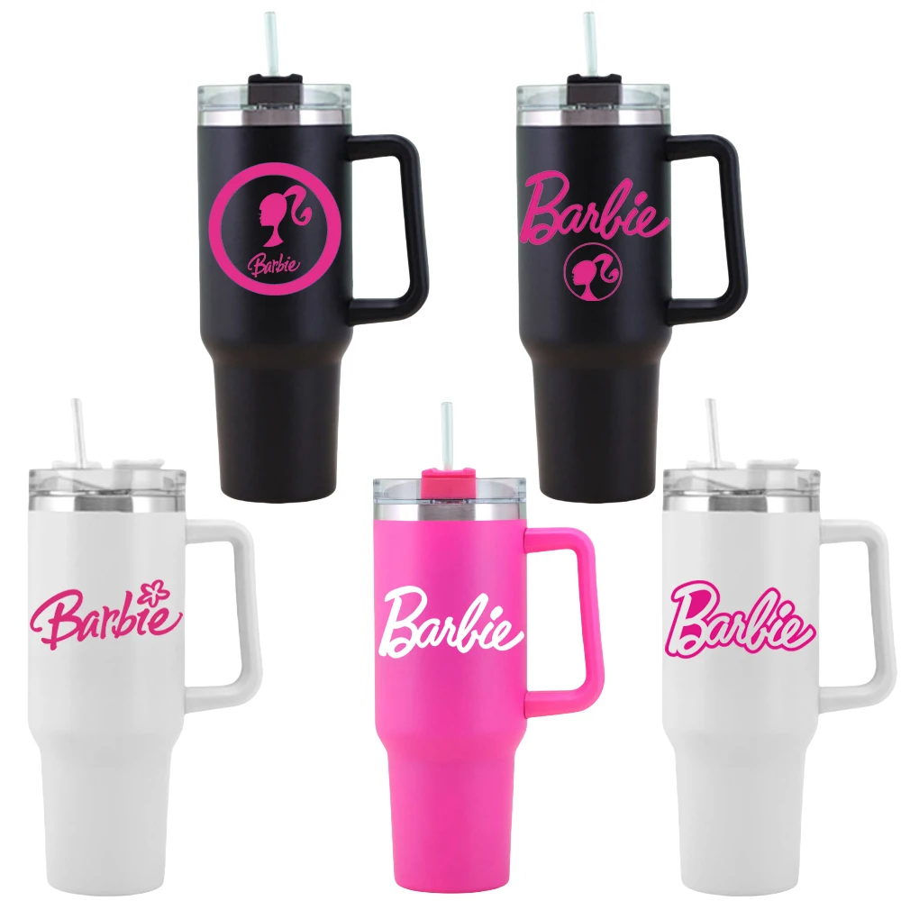 Cartoon Barbie Thermos Straw Cups Large Capacity Juice Coffee Water Cup 304 Stainless Steel Insulated Water Bottle Gift 1200ML