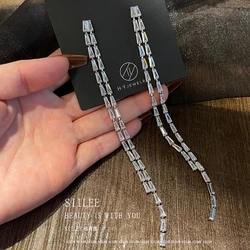 Luxury Shiny Crystal Zircon Long Tassel Earrings for Women Geometric Hanging Drop Dangle Earrings Female Wedding Party Jewelry