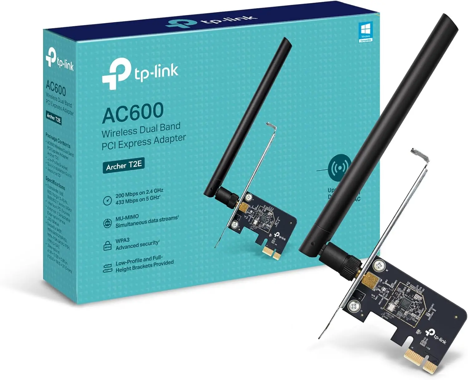 

AC600 Dual-Band PCIe WiFi Card for Desktop PC, High-Gain Antenna, MU-MIMO, WPA3, Low Profile, Win10/11