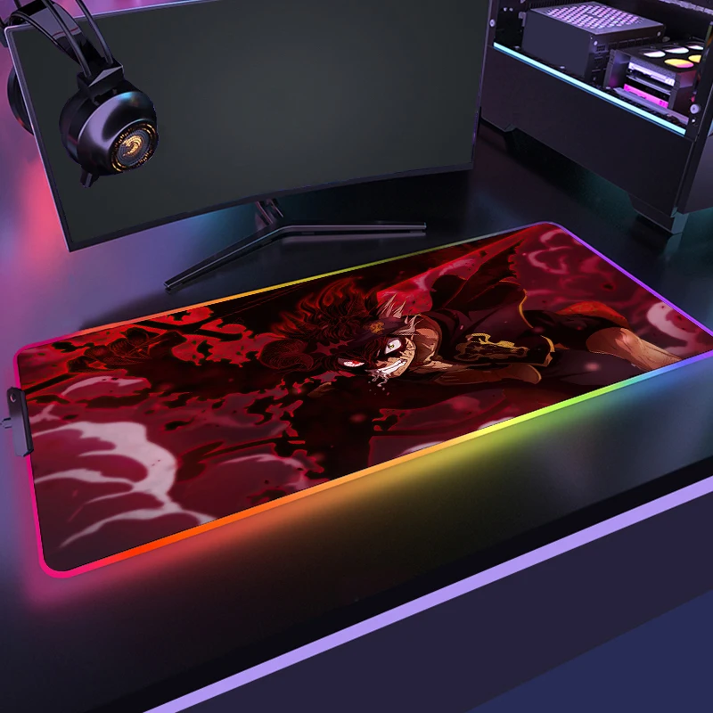 RGB Anime Mouse Pad Gaming Accessories Desk Mat LED Black Clover Game Mats Mousepad Xxl Deskmat Gamer Mause Office Pads Pc Large