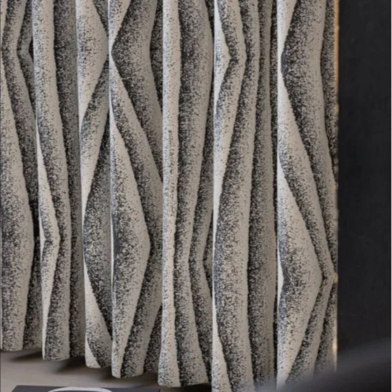 

French Retro Chenille Jacquard Black And White Geometry Luxury Curtains For Living Room Bedroom Dining Window Modern White Tulle