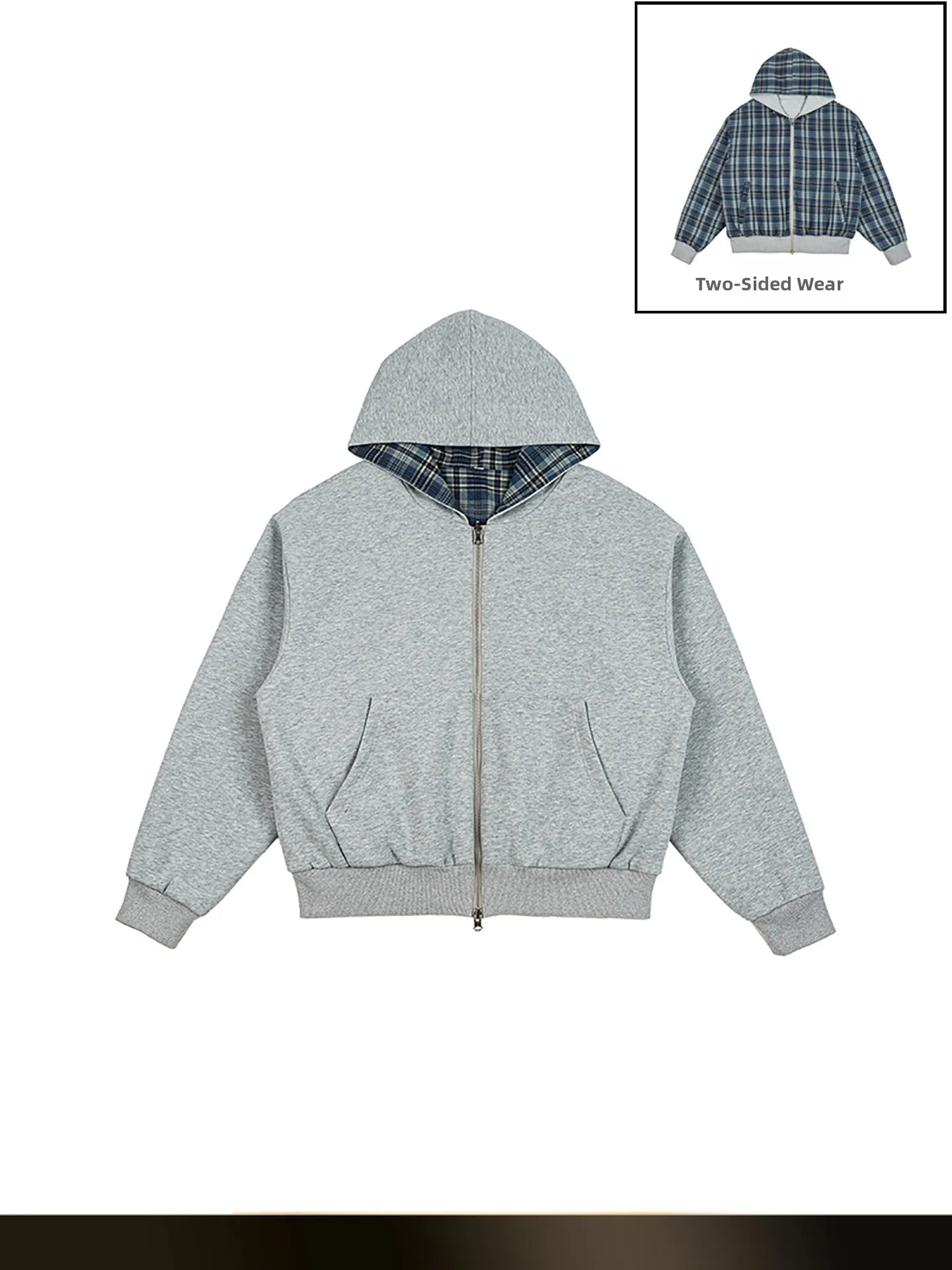 

American Retro Plaid Splicing Double-Sided Wear Hoodie Men's Loose Casual Outerwear Autumn New Sle Couple's Loose Fit Stree...