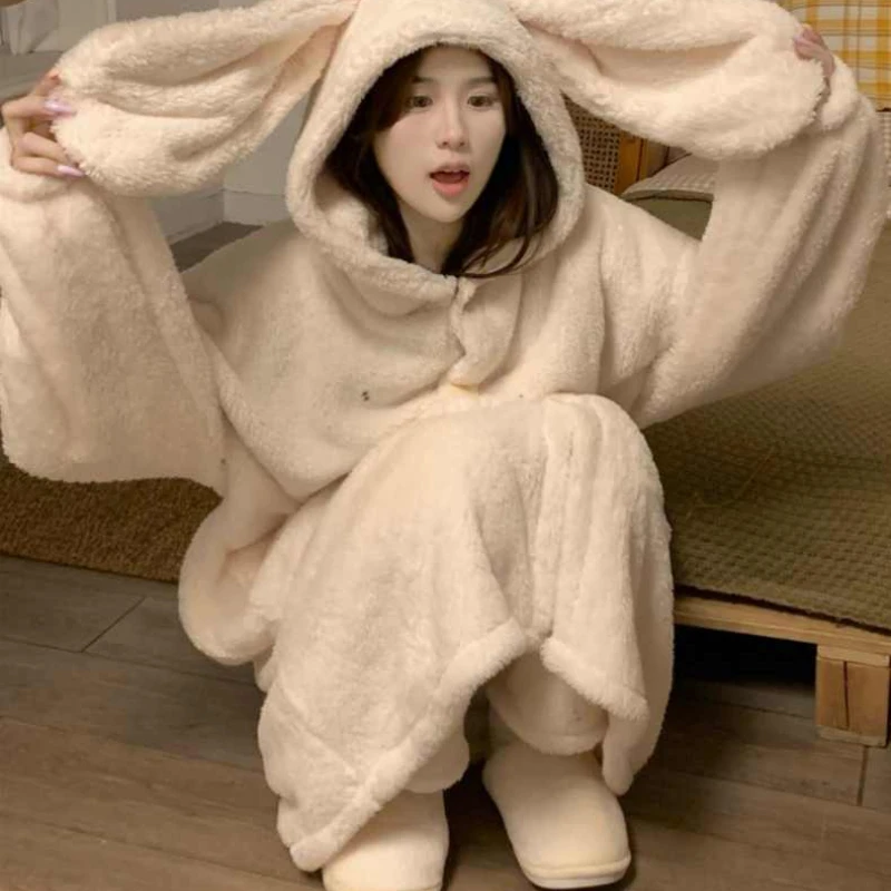 Hooded Robes Women Kawaii Soft Warm Casual Home Simple Girlish Korean Style Loose Aesthetic Students All-match Sleepwear Lounge