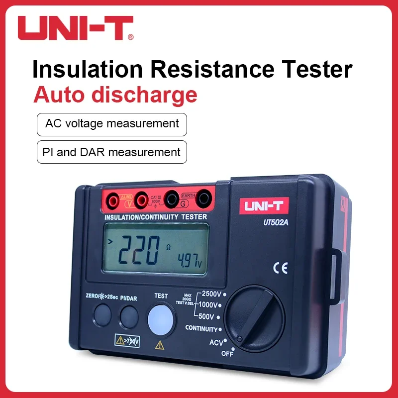 UNI-T UT502A Insulation Resistance Tester 500-2500V Digital Megaohm Meter Auto Range LCD Backlight Professional Ohmmeter