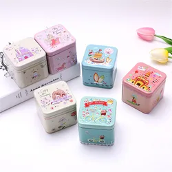 Mini Square Tin Can Cartoon Carving Colorful Metal for Children Candy Beads Coin Earrings Sealed Jar Packing Storage Gifts Box