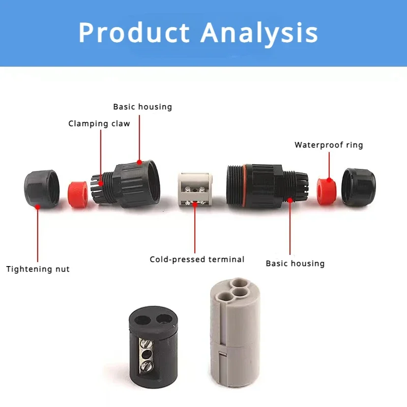 IP68 Waterproof Wire Connector Electrical Cable 2/3 Pin Outdoor Plug Socket Waterproof Straight Connector Quick Screw Connection