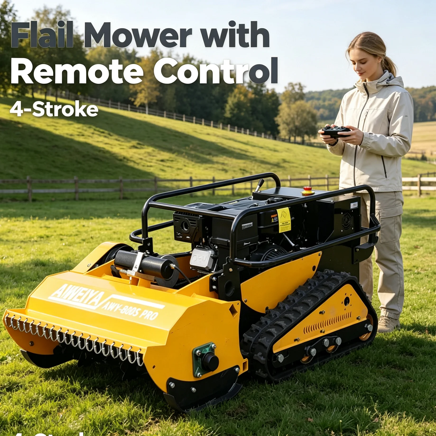 Customized Wireless Remote Control Crawler four‑stroke Lawn Mower, Self-Propelled Petrol Mower for Hillside Farm Operation