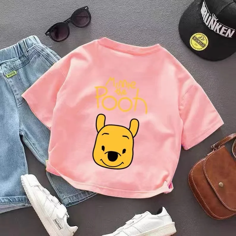 Summer Children Short Sleeve T-Shirts Fashion Kids Cartoon Winnie the Pooh Print Baby Boys Girls Clothes Toddler Cotton Tee Tops