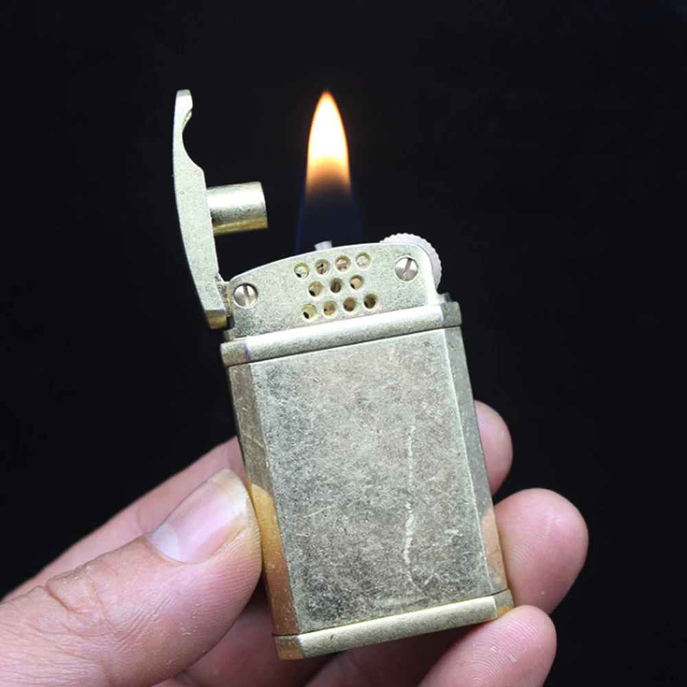 Unique Metal Windproof Gasoline Kerosene Lighter Men Vintage Grinding Wheel Gasoline Flint  Old Windproof Cigarette Lighter