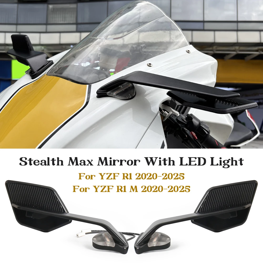 

Motorcycle Rearview Side Max Mirrors Wind Wing Adjustable Rotating with LED Light For Yamaha YZF R1 r1 M 2020-2025