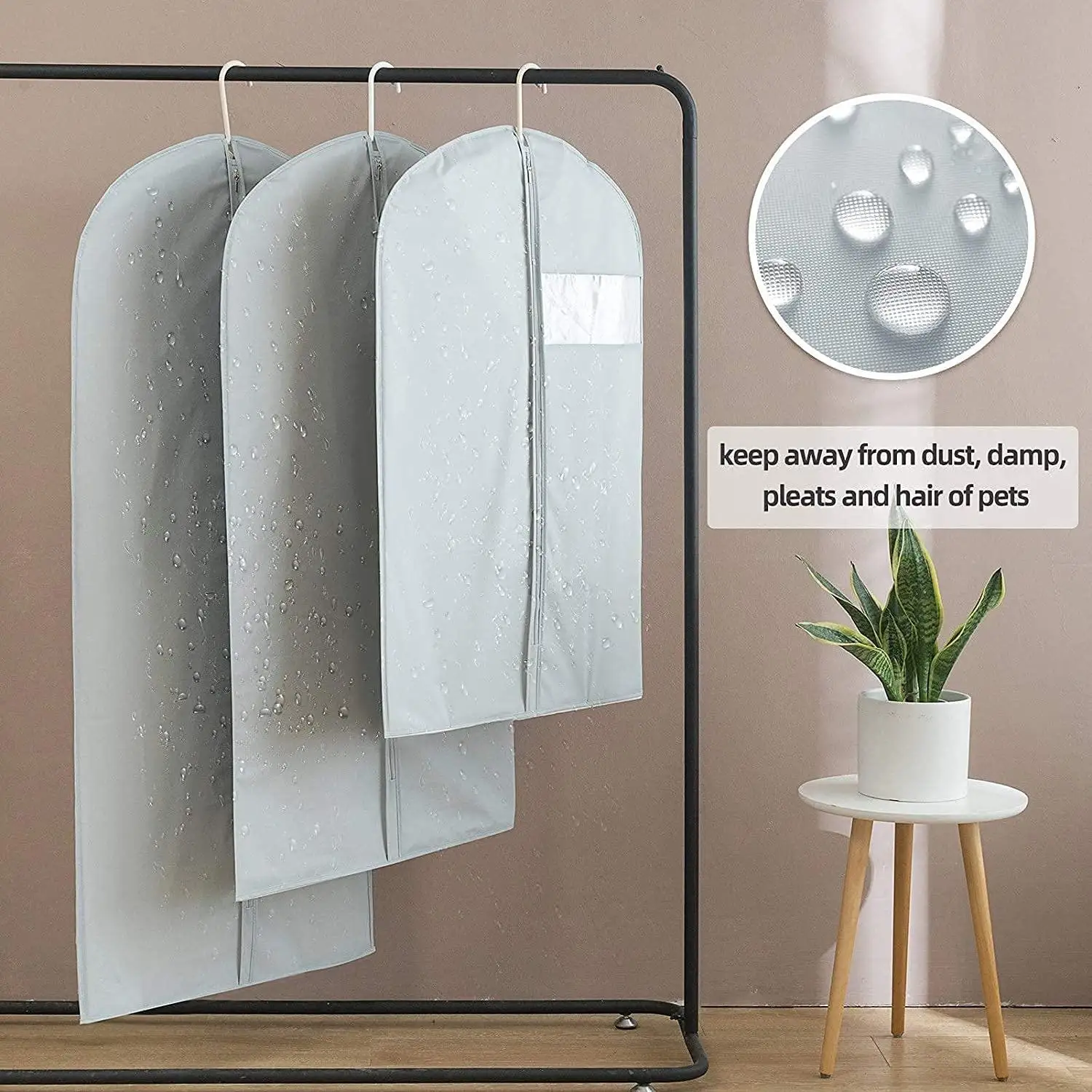 Thick Garment Suit Hanger Cover Bag with Zipper, Closet Storage Dust Coat Cover for Hanging Clothes, Breathable Dress Gown Bag image 2