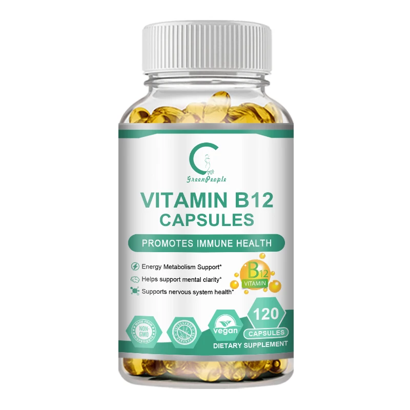 GPGP Greenpeople Cápsula de vitamina B12, 1000 Mcg, metilo B12 con espirulina orgánica, apoya el estado de ánimo saludable, energía, corazón, Salud Ocular