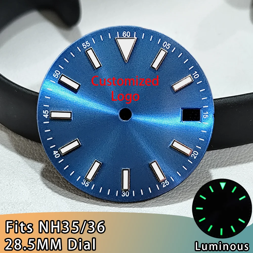 

Customized Logo Dial High Quality 28.5mm NH35 Dial For NH35 Movement Men's Watch Accessories Green Luminous NH35 NH36 Dial