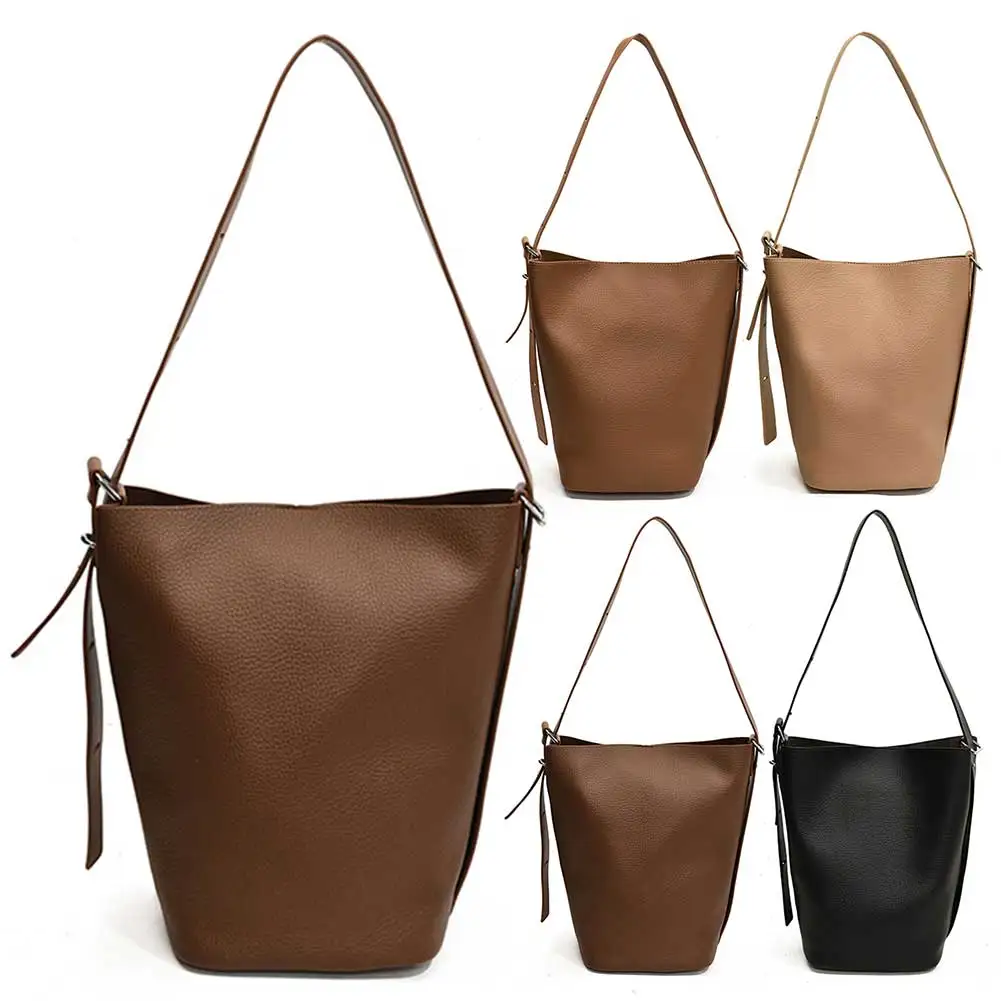 حقيبة دلو للنساء بحزام كتف قابل للتعديل من الجلد النباتي مع جيب داخلي وحقيبة كروس وحقيبة هوبو للسفر في العمل #6