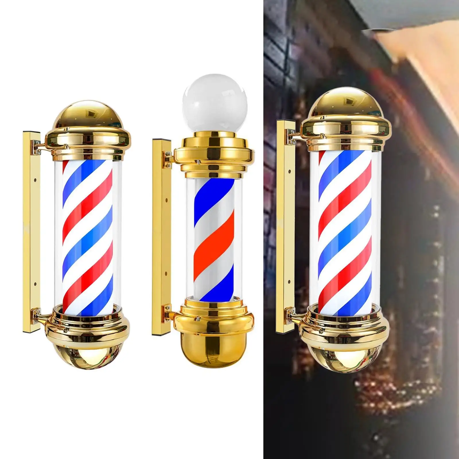 Barber Pole Open Sign Wall Mount Illuminating Waterproof Classic Sign Rotating LED Stripes Light for Outdoors Outside Hair Salon