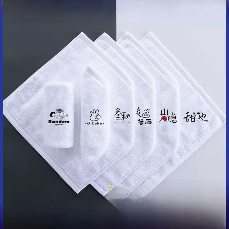 Toalla Blanca con Logotipo Bordado Personalizado para Restaurante, Toalla de Cocina para Secar Manos, Toalla Cuadrada de Algodón Puro para Hotel KTV
