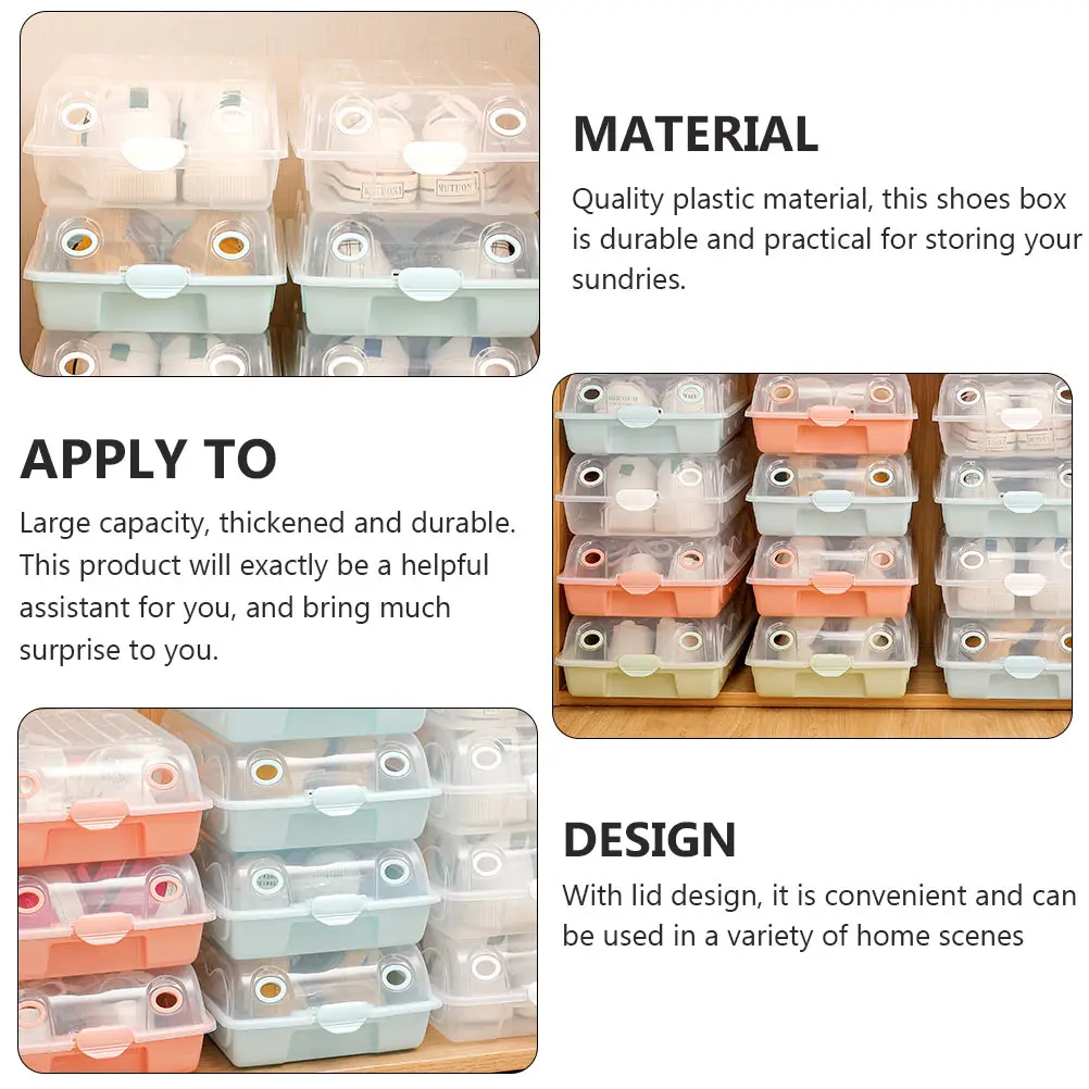 

1pc Plastic Shoes Box Thicken Transparent Storage Cabinet Lid Large Capacity Moisture Proof Easy Clean Stackable Home Socks