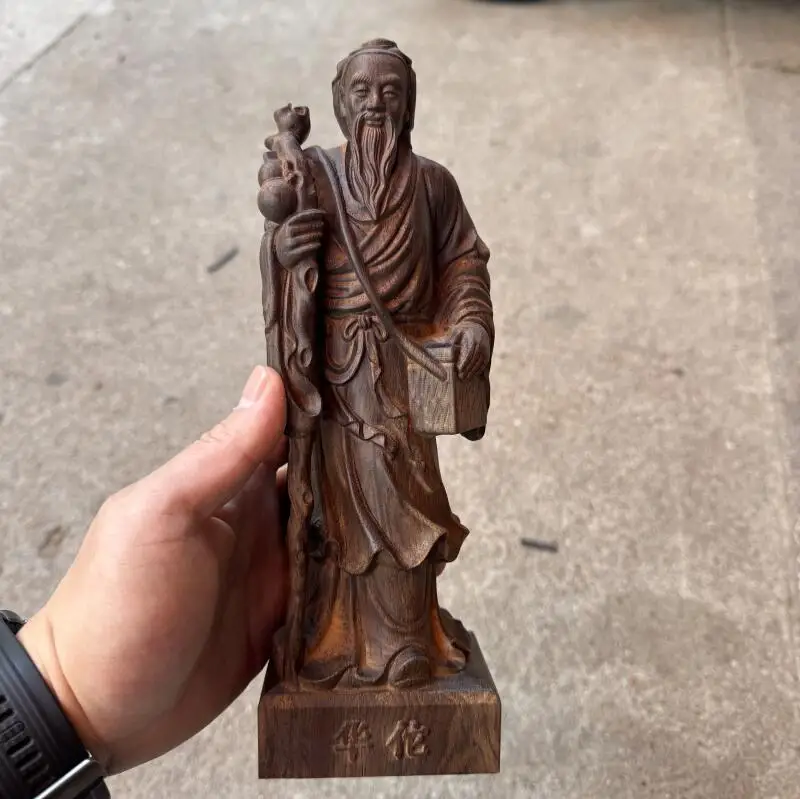 Vintage wood carving Hua Tuo figure statue home desktop decoration ornament modern exquisite handicrafts