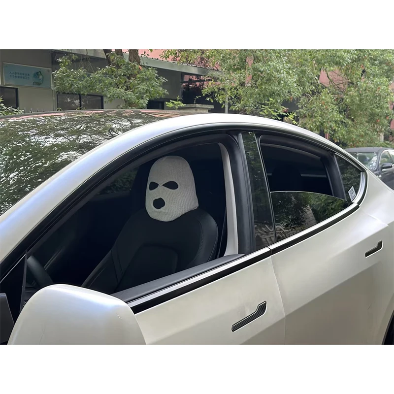 Divertente copertura del poggiatesta per auto per Tesla Model 3/Y/S/X decorazione del sedile berretto invernale Halloween Styling passamontagna 3