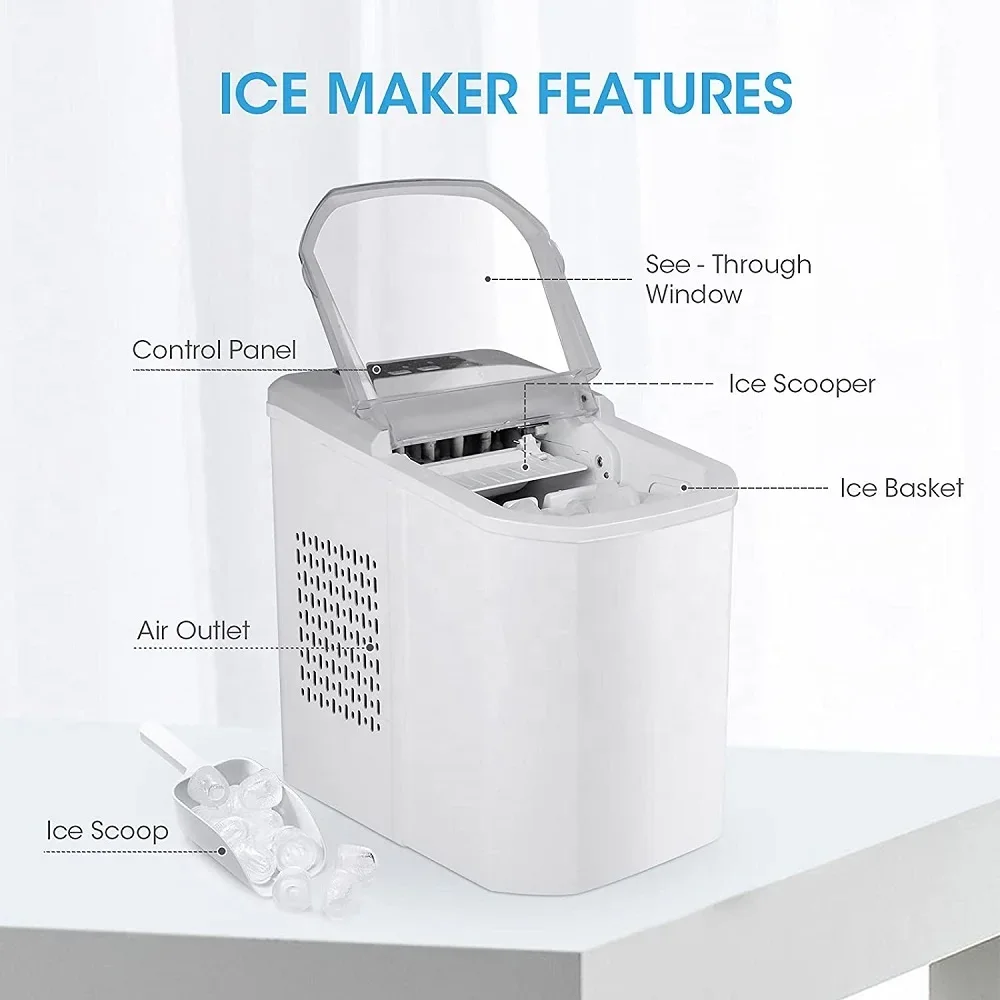 Promotion model household portable  compact ice maker with Ice Scoop First Ice In 6 Minutes 26 Pounds Daily