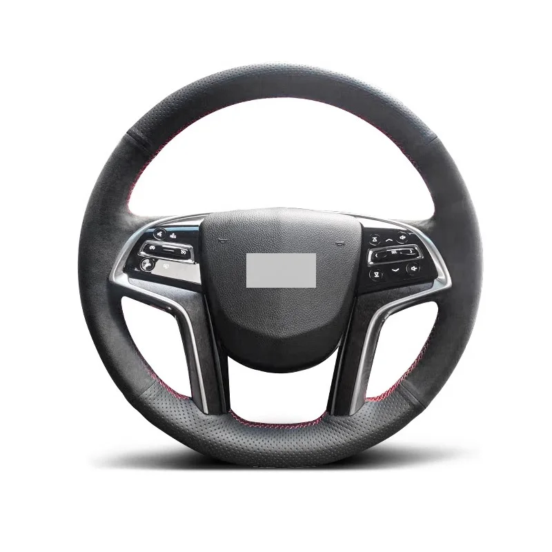 Genuine Leather Suede Steering Wheel Cover Wrap Red Thread Car Accessoires Specifically for Cadillac ESCALADE / XTS / SRX