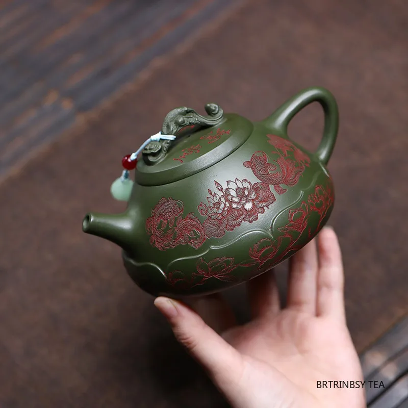 

340ml Chinese Yixing Purple Clay Teapot Handmade Fish Lotus Tea Pot Tradition Large Capacity Kettle Household Zisha Tea Set