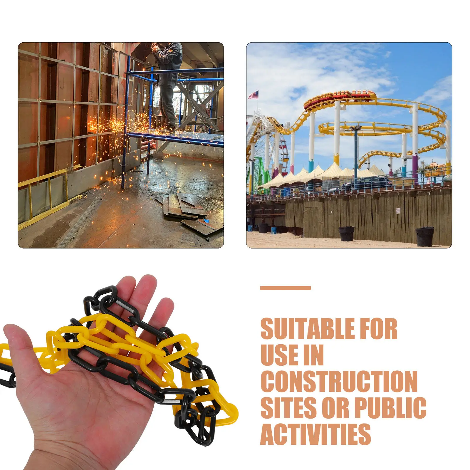 1 Roll Plastic Safety Barrier Chain Black Yellow 6Mm Construction Crowd Control Queue Line Chain Barrier Parking Lot 82Ft